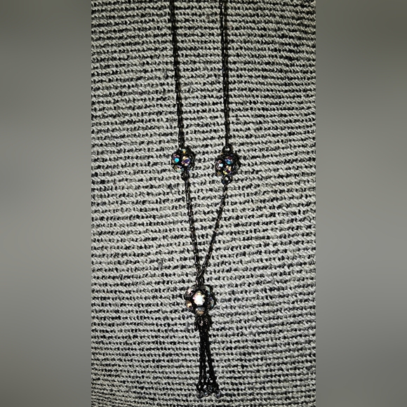 Vintage Y Drop Shimmering Stone Tassel Necklace - Picture 3 of 5